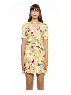 Alexia Admor Yellow Floral Wrap Mini Dress